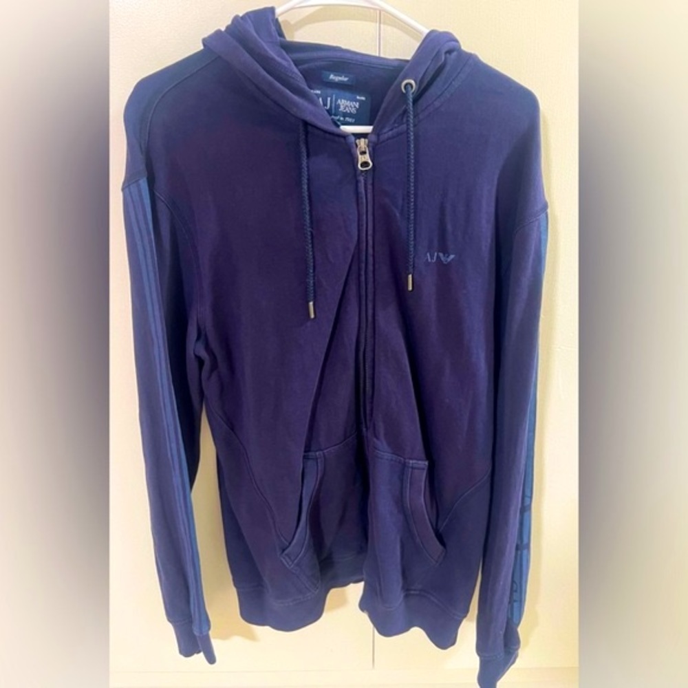 Armani Jeans Men’s Dark Blue Navy Hoodie size L two way zipper